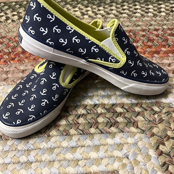 Sperry Topsiders Navy/ Yellow Sea Coast Anchor canvas sneakers women’s s… - Picture 3 of 9